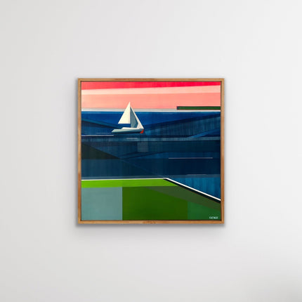 Shilo Ratner geometric abstract painting On The Water featured in women artists exhibition at George Billis Gallery