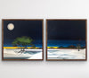 Two original geometric abstract commission paintings by Shilo Ratner, custom art for collectors