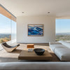 Geometric abstract painting displayed on a white wall, showing structured form and color in an interior setting- Artist Shilo Ratner