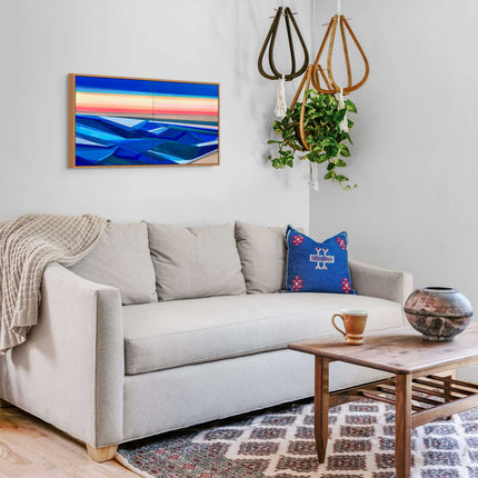 Art size guide — geometric abstract painting in a modern living room by Shilo Ratner