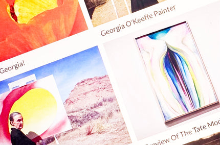 Georgia O’Keeffe skull painting with desert imagery, blending Southwest symbolism and modernist style.