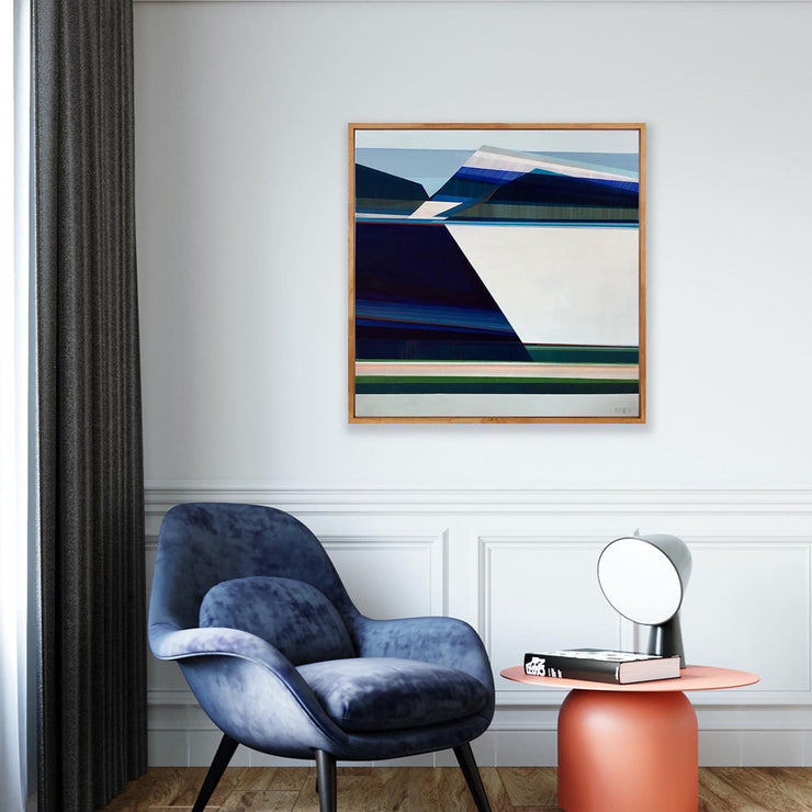 Beaumont - original 36x36 blue and green geometric mountain painting by Connecticut artist Shilo Ratner | modern abstract landscape art