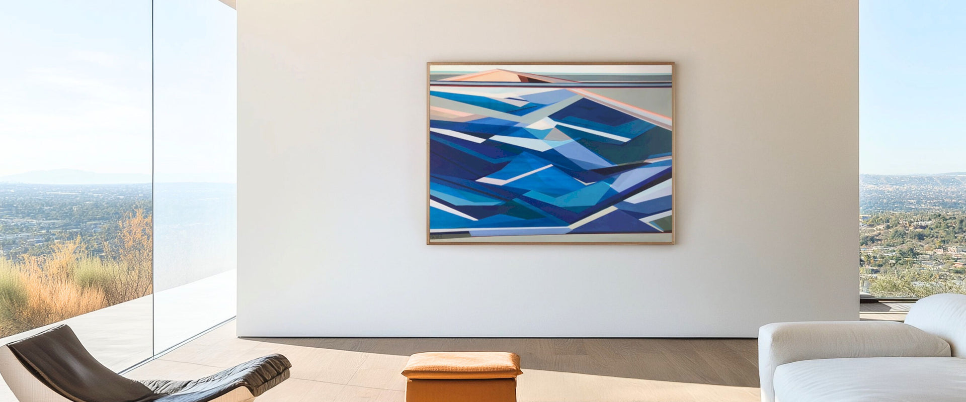 Ebb and Flow abstract painting by Shilo Ratner displayed in a contemporary living room, available at artist studio in New Haven