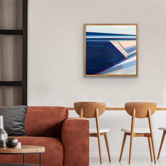 Beach 30 x 30 original abstract painting by Shilo Ratner - geometric water-inspired art on living room wall 