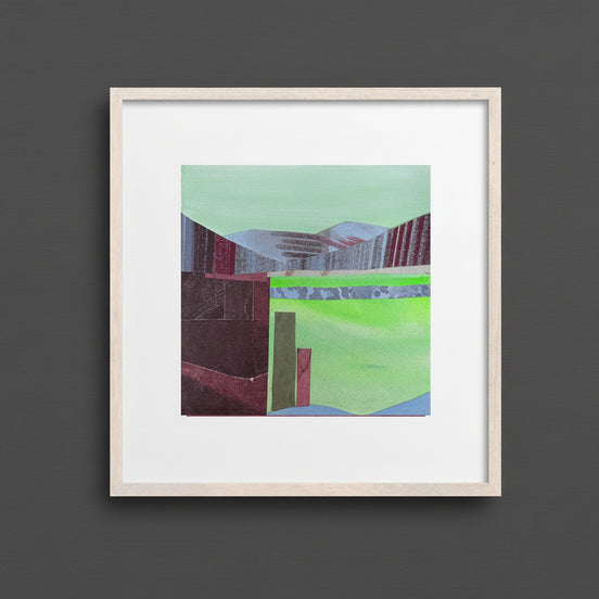 Mile High City framed collage art on grey wall – small Denver abstract by Shilo Ratner