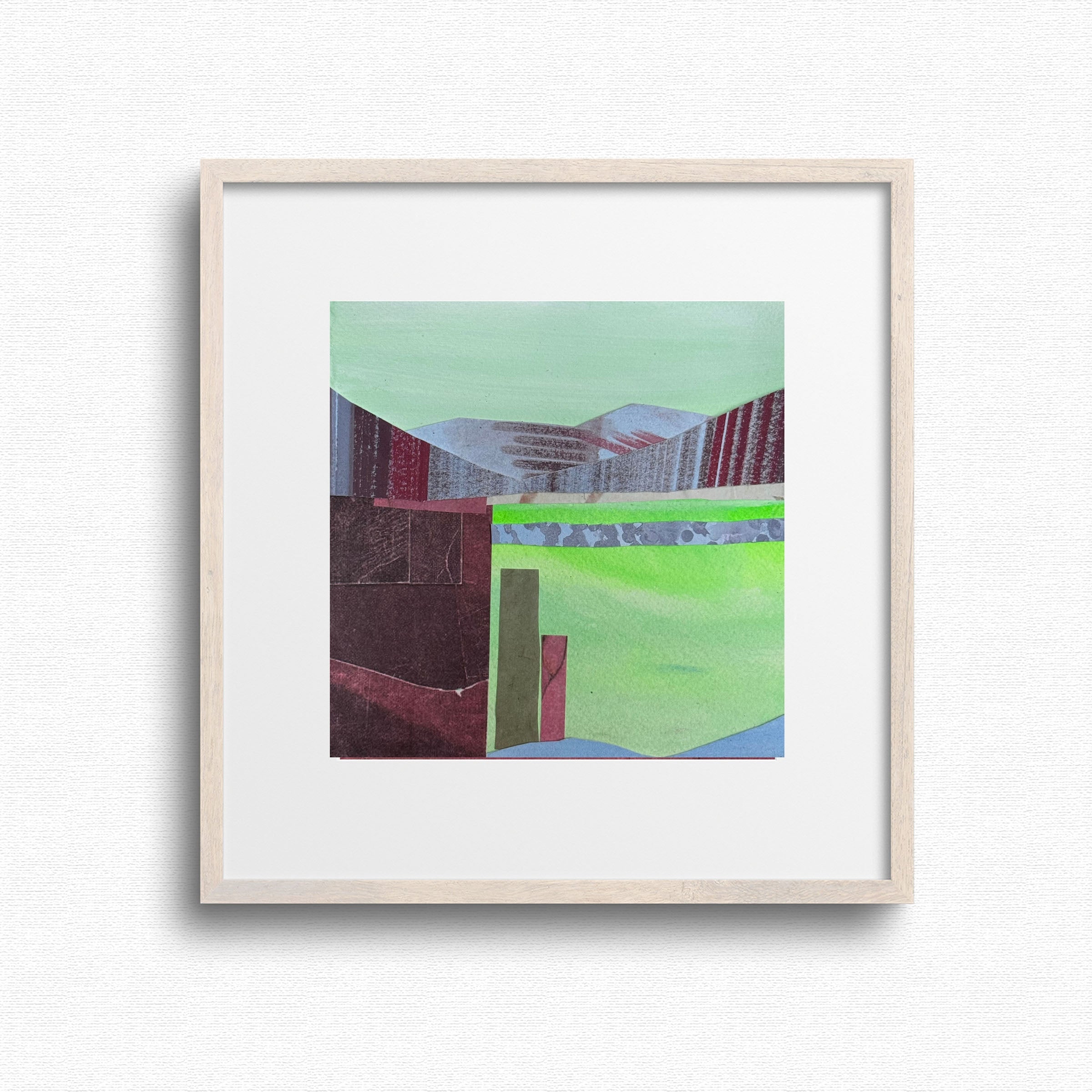 Framed abstract artwork inspired by the state Colorado with geometric shapes on a white background by Artist Shilo Ratner 
