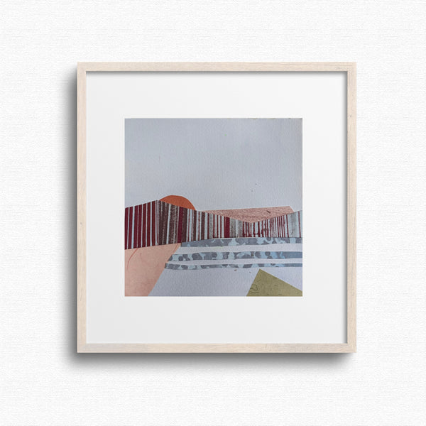 Receding Waves – original 6x6 coastal collage art, framed, by Shilo Ratner