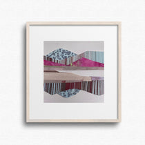 Original 6x6 geometric mountain collage on paper, neutral palette, by Shilo Ratner