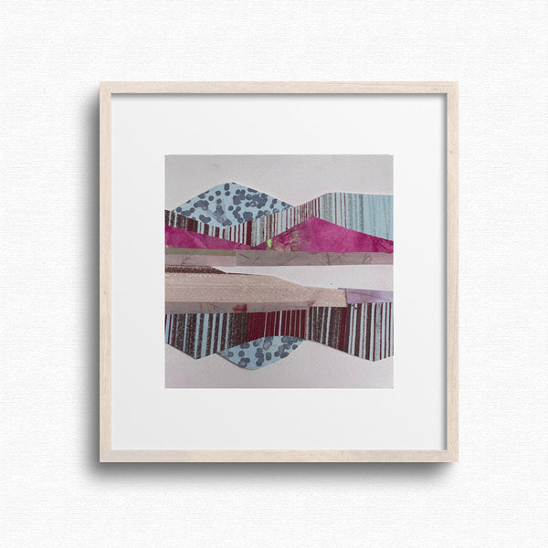 Original 6x6 geometric mountain collage on paper, neutral palette, by Shilo Ratner