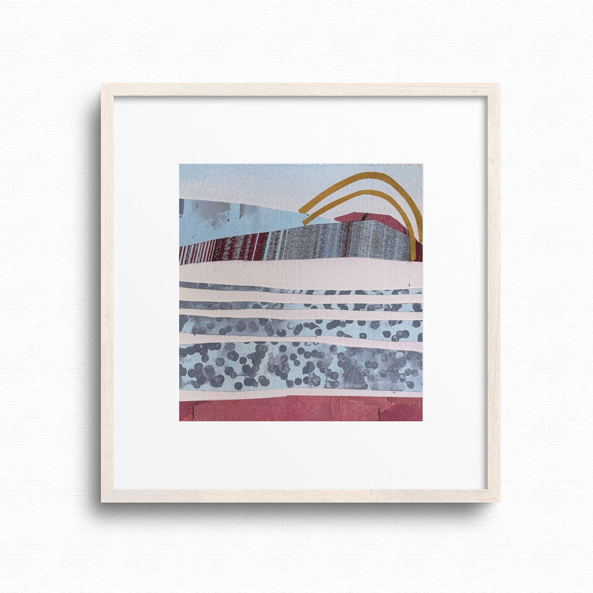 Two Arches – original 6x6 geometric collage art, framed, by Shilo Ratner