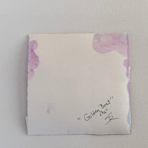 Small original wall art in home office, mountain and boat collage by Shilo Ratner