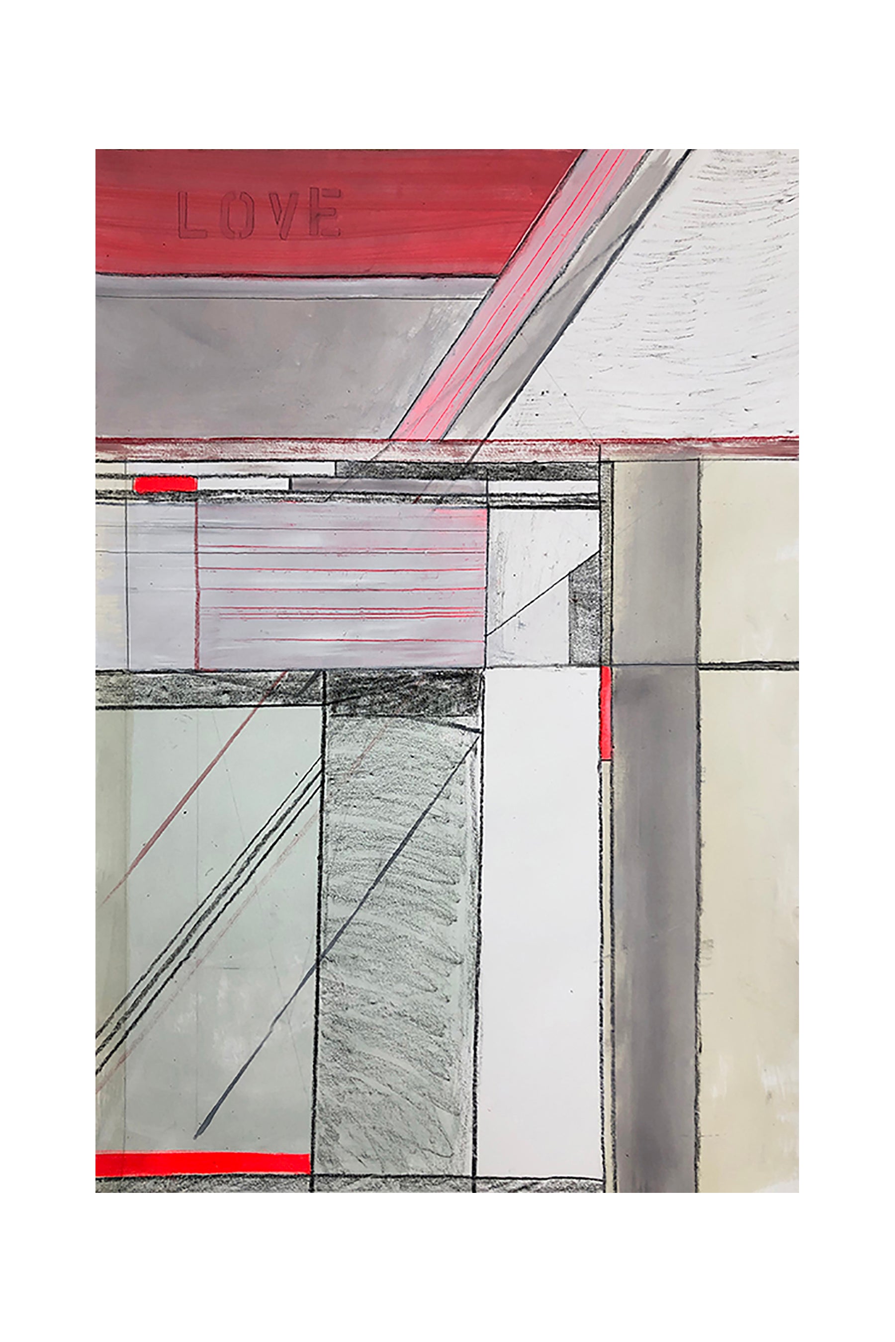 Geometric Abstract Artwork, Artist Shilo Ratner large work on paper, LVno1044inx28in