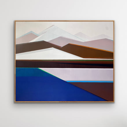 Artist Shilo Ratner, Standing Guard Painting, 48in x 60in, Abstract art piece with geometric shapes on a white wall