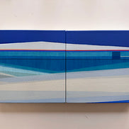 Between Two Forms – geometric abstract diptych painting, 10x20, acrylic on canvas, Shilo Ratner