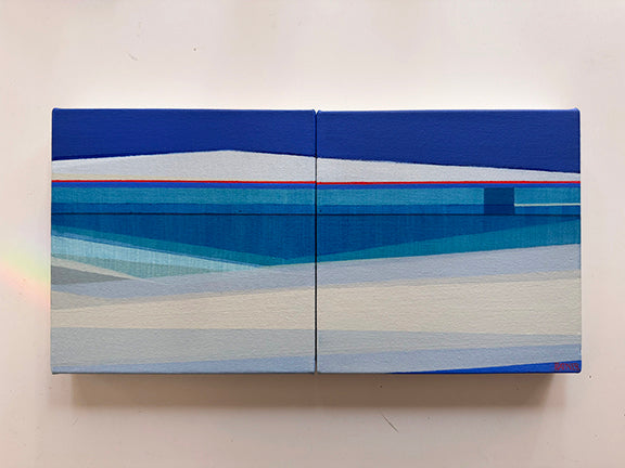 Between Two Forms – geometric abstract diptych painting, 10x20, acrylic on canvas, Shilo Ratner
