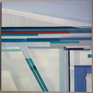 Arctic Lands by Shilo Ratner, 36×36 original geometric abstract painting of a pale mountain landscape in white, pastel tones, and blue