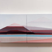 Minimalist abstract landscape painting, two panel geometric artwork in soft earth tones, artist Shilo Ratner