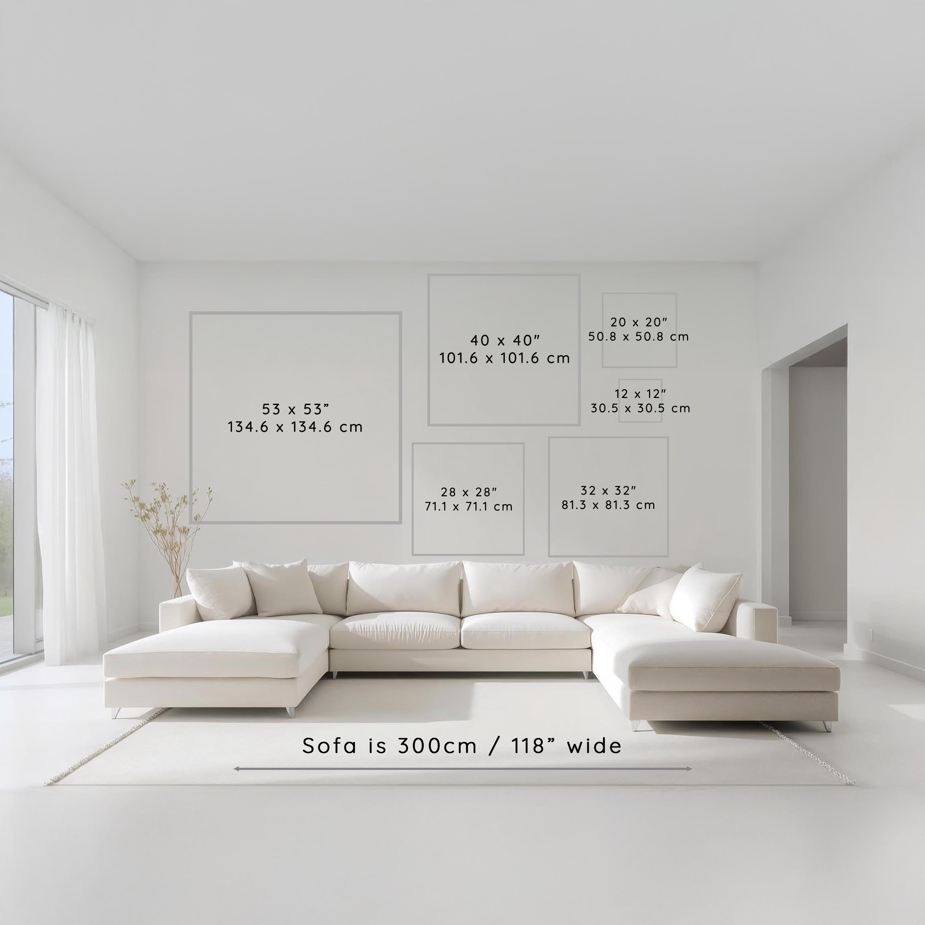 Art Size Guide for Example Sizing for  Wall Art. 