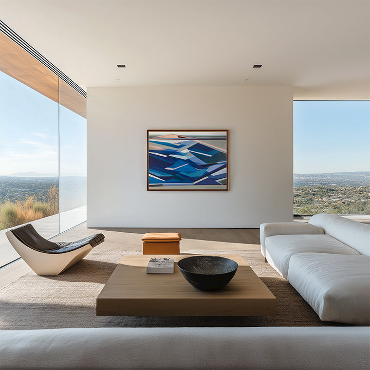 Abstract painting Ebb-and-Flow 36x48 by Shilo Ratner - coastal art in modern living-room