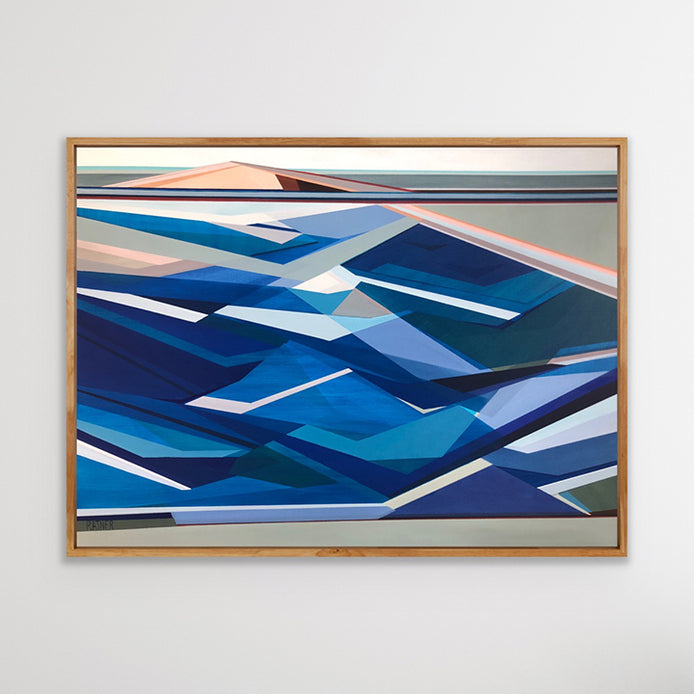 Ebb-and-Flow 36x48 abstract painting by Shilo Ratner - geometric water-inspired art on white wall