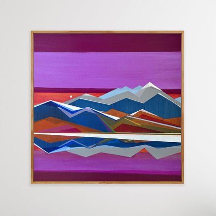 Mountain Valley - original 30x30 geometric mountain landscape painting by Connecticut artist Shilo Ratner | purple blue and brown dusk valley art