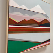 Vista side view - original 30x30 geometric abstract mountain painting by Connecticut artist Shilo Ratner | contemporary landscape art detail