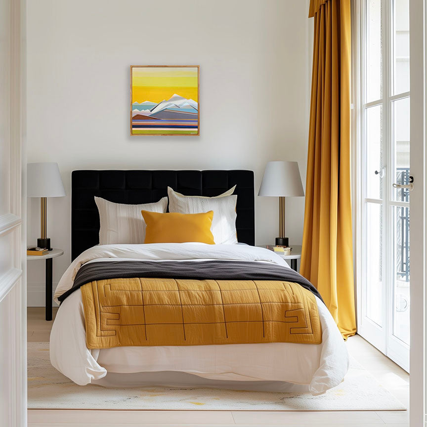 Sunshine Days - original 20x20 geometric abstract mountain painting by New Haven artist Shilo Ratner | contemporary landscape art