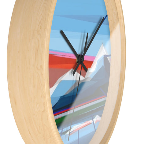Reflection colorful mountain clock 10 inch on white wall with plants - modern geometric wall clock for bedroom or office by Shilo Ratner