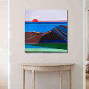 Large original 40x40 geometric abstract canvas painting by Shilo Ratner on wall