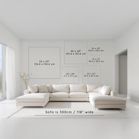 Art size guide for Shilo Ratner geometric abstract paintings | scale reference for wall art