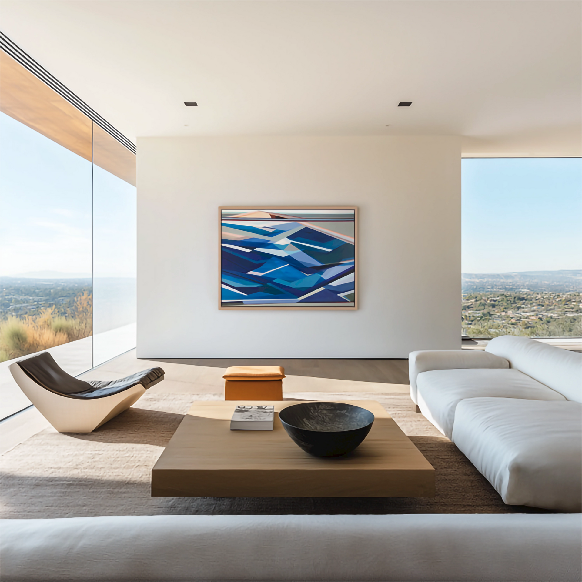 Original geometric abstract painting by Shilo Ratner featuring layered color, clean lines, and architectural forms.