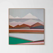 Vista - original 30x30 geometric mountain landscape painting by Connecticut artist Shilo Ratner | grey green and brown abstract art